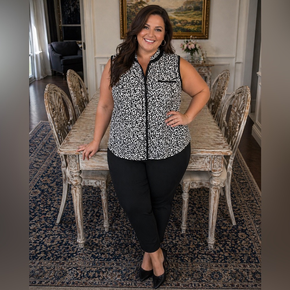 Liz Claiborne Black and White Animal Print Sleeveless Blouse